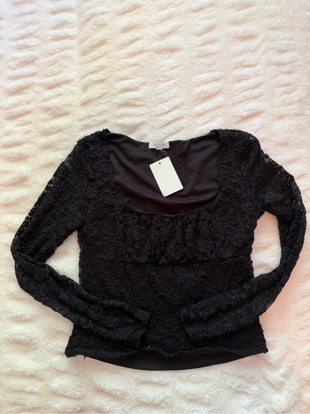 Black Lace Scoop-Neck Long Sleeve Blouse - Unbranded